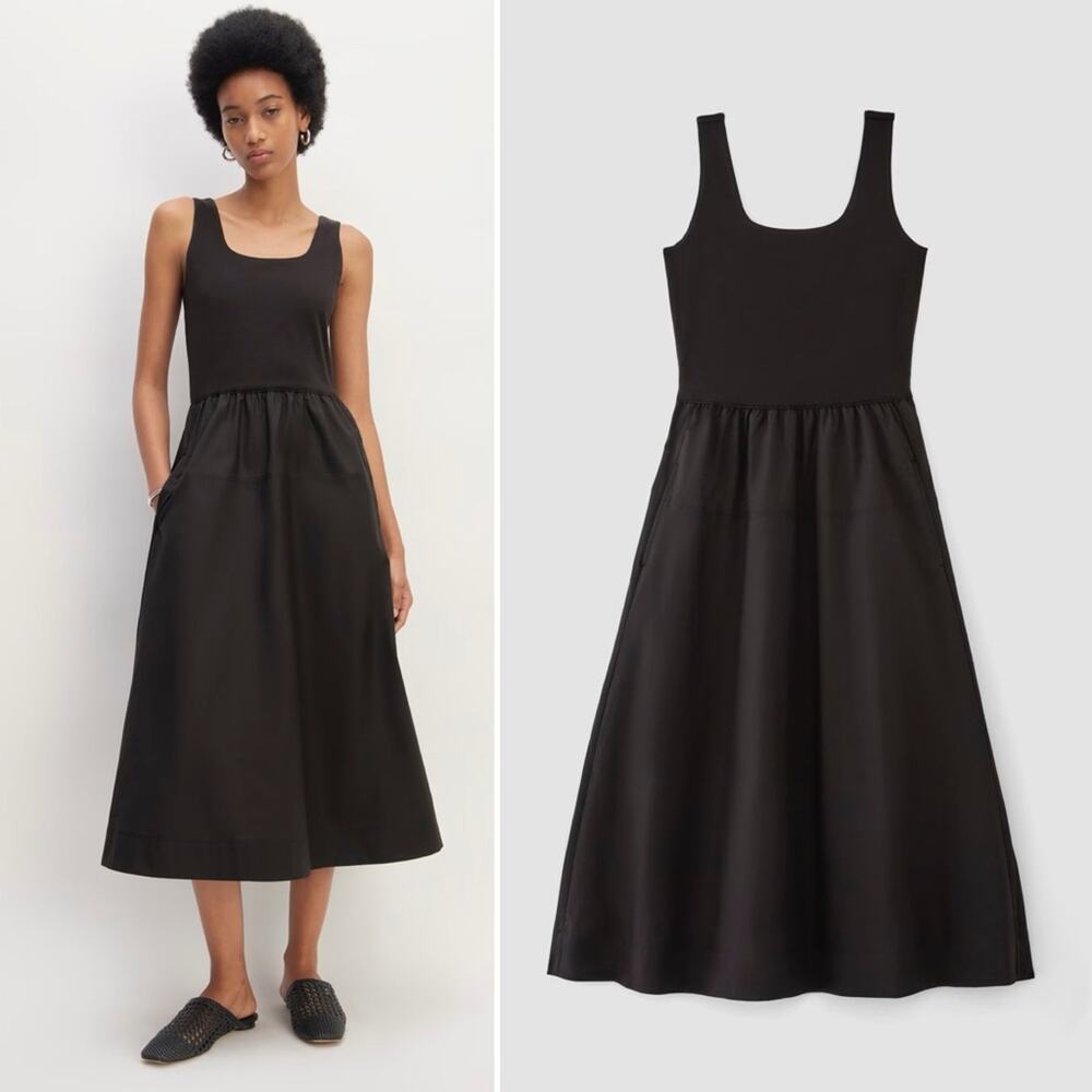 EVERLANE The Riviera Dress Black Tank Pleated Skirt
Midi Pockets Lightweight NEW